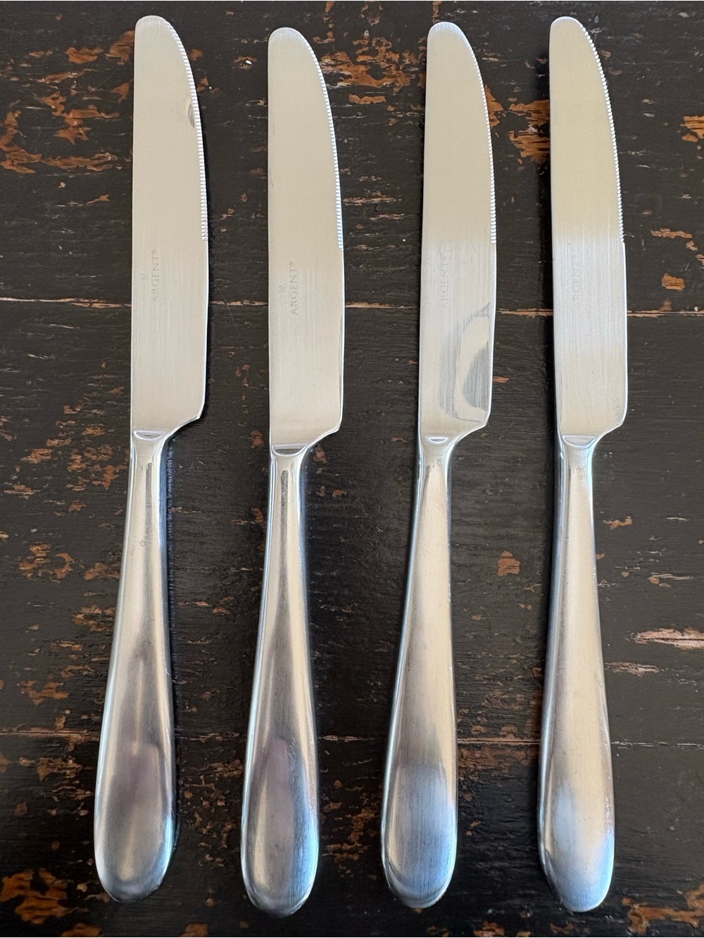 Argent Orfevres Marilyn Satin 18/10 Stainless Flatware 9” Dinner Knives Set of 4